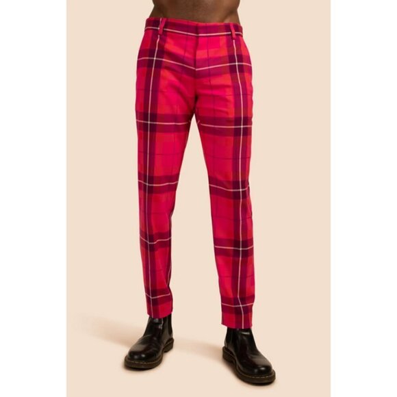 💕MR TURK💕 Clyde Slim Trouser ~ Planetary Plaid Aurora Pink Multi 31 NWT - Picture 2 of 15